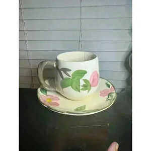 Mid Century Franciscan Ceramic Earthenware Desert Rose Coffee Mug & Saucer Set